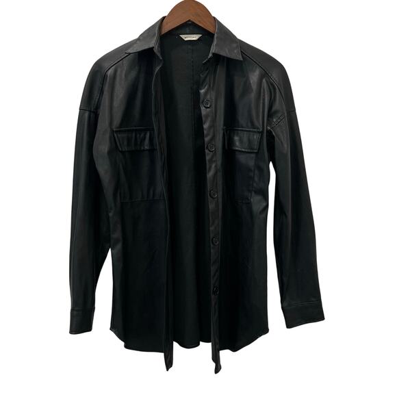 Max Studio Faux Leather Button Down Shirt Black Edgy Streetwear Women’s Medium - Picture 2 of 15